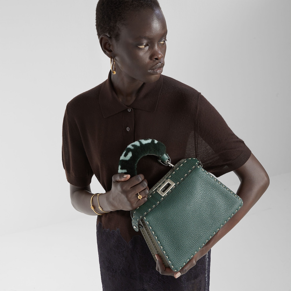 FENDI Peekaboo ISeeU Small Multicolor sage Selleria bag with 556 hand-sewn topstitches - Image 6